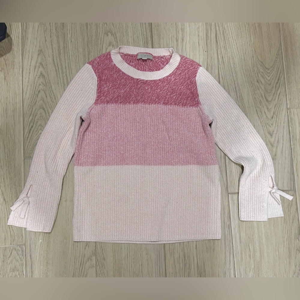LOFT Pink and Cream Knit Pullover